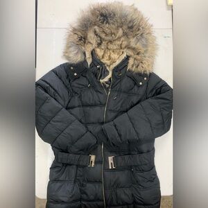 Maurice’s belted winter jacket with fur hood. Size XXL.